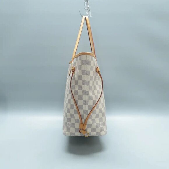 LOUIS VUITTON Neverfull MM White W/P Damier Azur Canvas Shoulder Bag 1632-101824 - Picture 3 of 12
